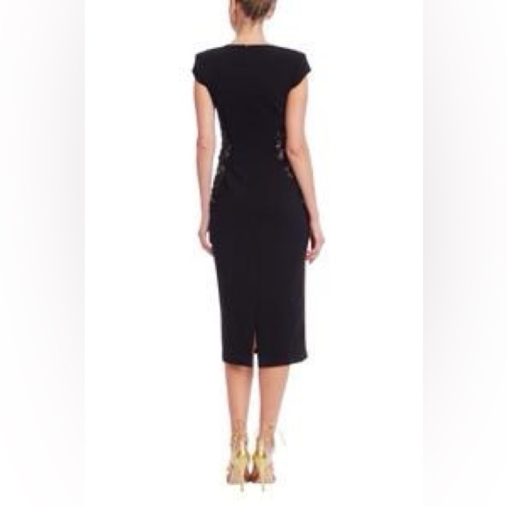 Badgley Mischka Black Midi Dress Beaded Lace Side Panels Sheath size 10 NWT - Picture 2 of 9